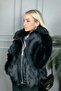 Shiny Feather Leather Detailed Zippered Women's Black Coat - 3