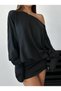 Women's Off-The-Shoulder Boat Neck Asymmetrical Neckline Long Sleeve Tight Mini Chic Dress - 6