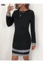 New Season Imported Crepe Fabric Women's Mini Dress Long Sleeve Crew Neck - 4