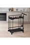 Huskar Black Tempered Glass Serving Trolley with Bottle Holders - Stylish Metal & Glass Design