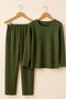 Khaki Green Striped Women's Pajama Set – Long Sleeve, Comfortable Fit, Soft Fabric, Stretchy - 6