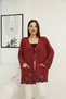 Women's Burgundy Button Closure Long Cardigan with Bag Pockets, Vintage Casual Cotton Knitwear - 2