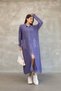 Women's Purple Shirt Collar Button Closure Pocketed Vintage Loose Cotton Knitwear Long Cardigan Cap - 2