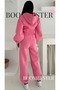 Women's Three-Thread 100% Cotton Oversize Winter Tracksuit Set - Pink with Embroidered Waistcoat and Stripe Detail - 2