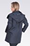 60131 Dark Blue Detachable Hood Stand-Up Collar Relaxed Fit Trench Coat - 5