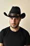 Men's Black Cowboy Western Style Leather Detailed Hat - 8