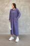 Women's Purple Shirt Collar Button Closure Pocketed Vintage Loose Cotton Knitwear Long Cardigan Cap - 3