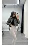 Gray Carrot Cut Fabric Trousers with Elastic Detail at the Back - 2