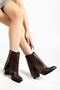 Women's Pointed Toe Brown Leather Detailed Heeled Boots - 4