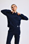 Women's Stone Hooded Pocketed 3 Thread Sweattshirt Ribbed Tracksuit Set - 3