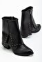 Women's Pointed Toe Black Leather Detailed Heeled Boots - 2