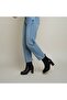 Black Genuine Leather Women's Thick Heeled Chelsea Boots with Elastic on Two Sides - 7