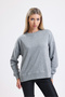 Women's Gray Melange Stitching Detailed Oversize 3 Thread Sweatshirt