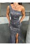 Trend Velvet Slit Dress Gray 583150 - 3