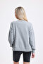 Women's Gray Melange Stitching Detailed Oversize 3 Thread Sweatshirt - 8