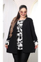 Women's Plus Size Black Jacket Suit with White Pattern Inside - 2