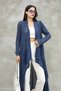 Women's Navy Blue Unlined Distressed Detailed Loose Cotton Knitwear Long Cardigan Cap - 5