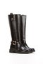 San Pedro Black Crocodile Patterned Gold Buckle Detailed Flat Sole Long Women's Boots - 3