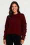 Round Neck Casual Knit Sweater with Burgundy Ribbon Detail - 2