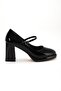 Women's Thick Platform Heeled Shoes Black Patent Leather with Hard Hat - 3