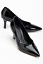 Plus Size Women's Stiletto Thin Heel Shoes Black Patent Leather V-Face