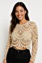 Ecru Long Sleeve Knitted Lace Knitwear Blouse - 5