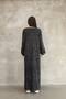 Women's Black Button Detailed Round Neck Long Sleeve Vintage Detailed Loose Cotton Knitwear Long Dress - 8