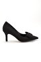 Plus Size Women's Stiletto Thin Heel Shoes Black Satin Bowknot - 3