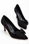 Plus Size Women's Stiletto Thin Heel Shoes Black Satin Bowknot