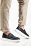 Genuine Leather Men's Casual Shoes Navy Blue Belted College Model Flat Sole - 3