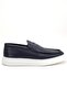 Genuine Leather Men's Casual Shoes Navy Blue Belted College Model Flat Sole - 4