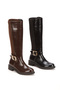 Shenzhen Seri Gold Buckle Detailed Flat Sole Elastic Brown Long Women's Boots - 6