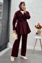 Double-Breasted Collar Pen Design Scuba Suit - Burgundy - 2