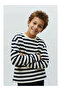 Unisex Striped Oversize Children's Sweatshirt - Black Striped - 3