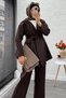 Double-Breasted Collar Pen Design Scuba Suit - Brown