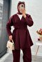 Double-Breasted Collar Pen Design Scuba Suit - Burgundy - 6