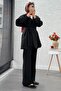 Double-Breasted Collar Pen Design Scuba Suit - Black - 3