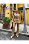 Premium Design Belt Detailed Fitted Waist Blazer Jacket-Spanish Flared Trousers Winter Two-Piece Set