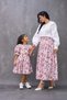 Vintage Pink Rose Patterned Satin Mother Skirt and Girl's Flared Dress (Sold Separately) - 4