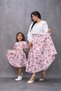 Vintage Pink Rose Patterned Satin Mother Skirt and Girl's Flared Dress (Sold Separately) - 5
