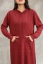 Women's Burgundy Hooded Kangaroo Pocket Vintage Detailed Cotton Long Sleeve Knitwear Long Dress - 6