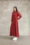 Women's Burgundy Hooded Kangaroo Pocket Vintage Detailed Cotton Long Sleeve Knitwear Long Dress - 5