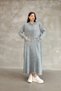 Women's Gray Hooded Kangaroo Pocket Vintage Detailed Cotton Long Sleeve Knitwear Long Dress - 6