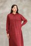 Women's Burgundy Hooded Kangaroo Pocket Vintage Detailed Cotton Long Sleeve Knitwear Long Dress - 4