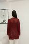 Women's Burgundy Button Closure Vintage Loose Cotton Patterned Knitwear Long Cardigan Cap - 8