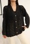 Women's Black Button Closure Vintage Loose Cotton Patterned Knitwear Long Cardigan Cap - 7