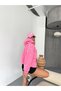 Pink Finger Printed Oversize Hooded Zippered Cardigan