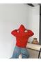 Red Finger Print Oversized Hooded Zippered Cardigan - 4