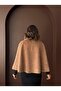 Women's Brown Cape Model Stylish Poncho with Collar Brooch - 4
