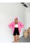 Pink Finger Printed Oversize Hooded Zippered Cardigan - 5